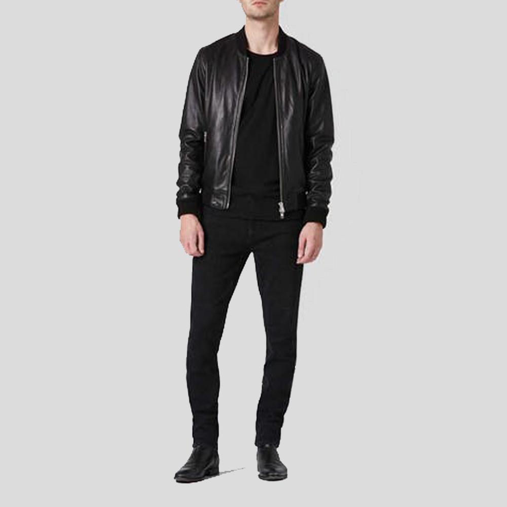 Luke Black Bomber Leather Jacket - Shearling leather