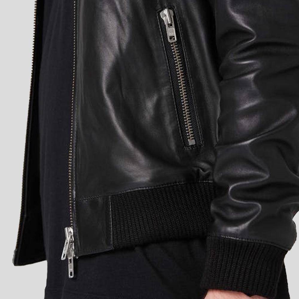 Luke Black Bomber Leather Jacket - Shearling leather