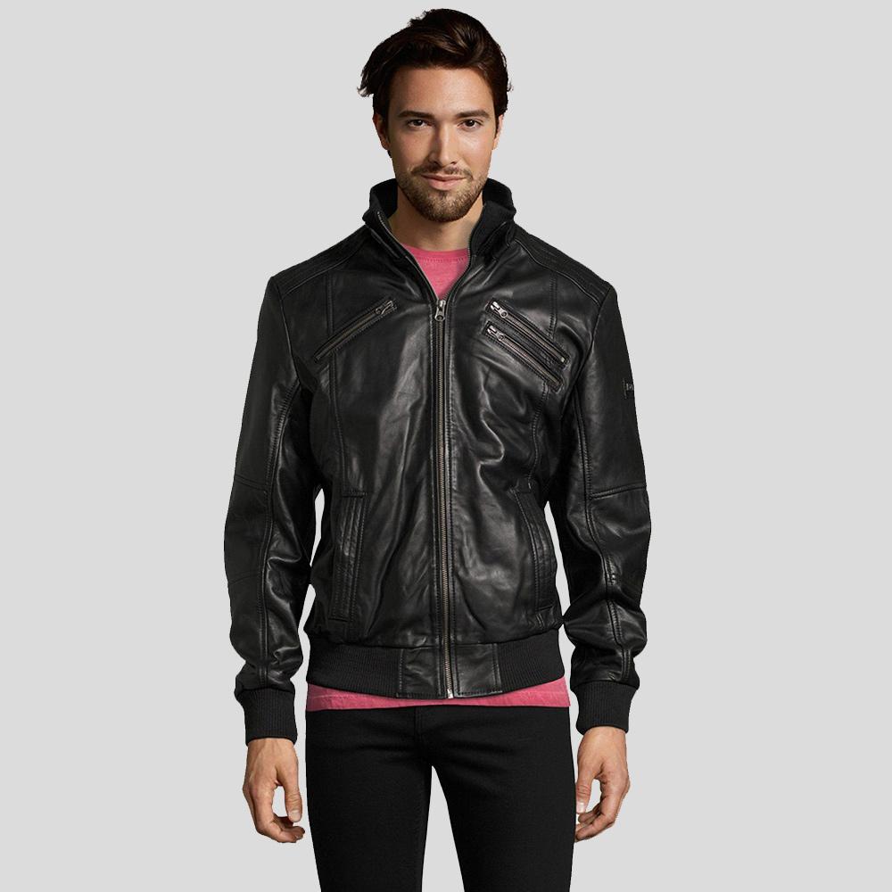Mike Black Bomber Leather Jacket - Shearling leather