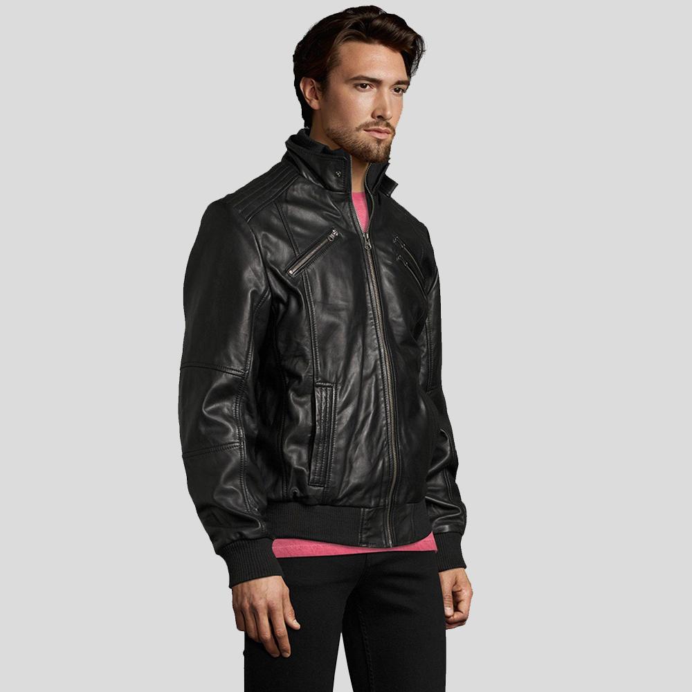 Mike Black Bomber Leather Jacket - Shearling leather