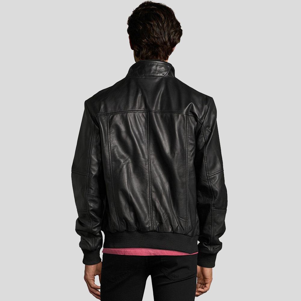 Mike Black Bomber Leather Jacket - Shearling leather