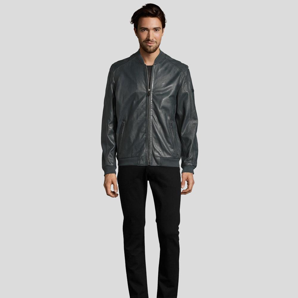 Noch Black Bomber Leather Jacket - Shearling leather