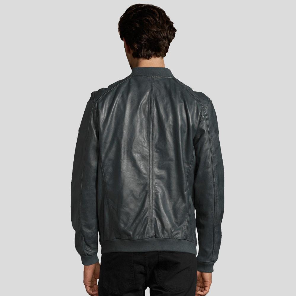Noch Black Bomber Leather Jacket - Shearling leather