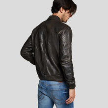 Load image into Gallery viewer, Quint Black Bomber Leather Jacket - Shearling leather
