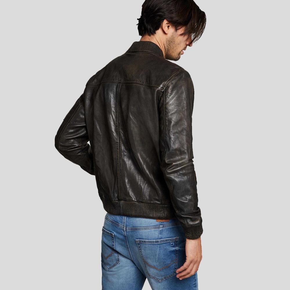 Quint Black Bomber Leather Jacket - Shearling leather