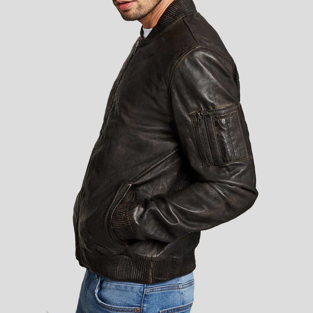 Quint Black Bomber Leather Jacket - Shearling leather