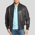 Rico Black Bomber Leather Jacket - Shearling leather
