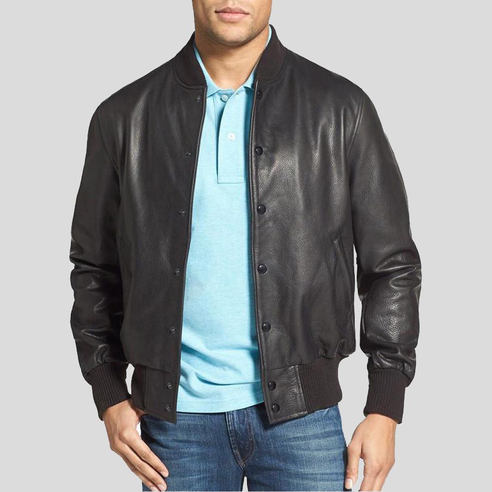 Rico Black Bomber Leather Jacket - Shearling leather