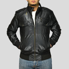Load image into Gallery viewer, Sang Black Bomber Leather Jacket - Shearling leather
