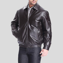 Load image into Gallery viewer, Shaw Black Bomber Leather Jacket - Shearling leather

