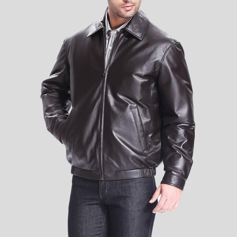 Shaw Black Bomber Leather Jacket - Shearling leather