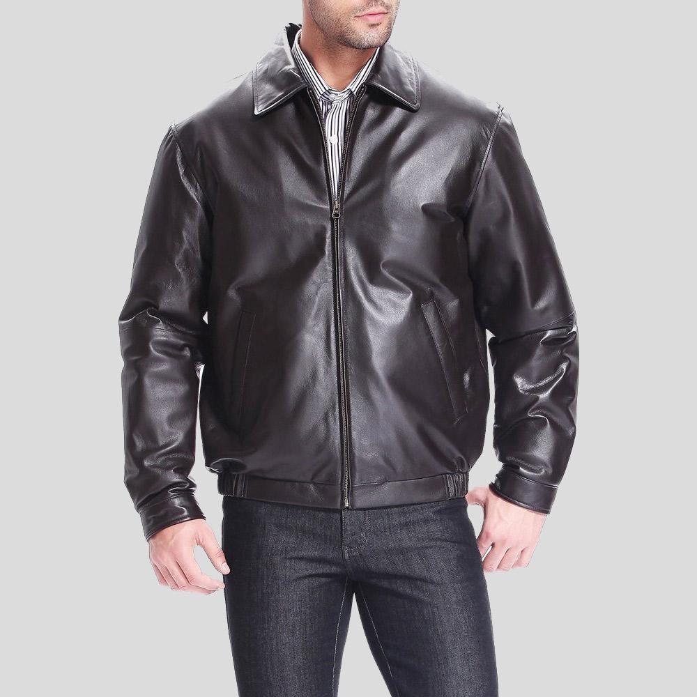 Shaw Black Bomber Leather Jacket - Shearling leather