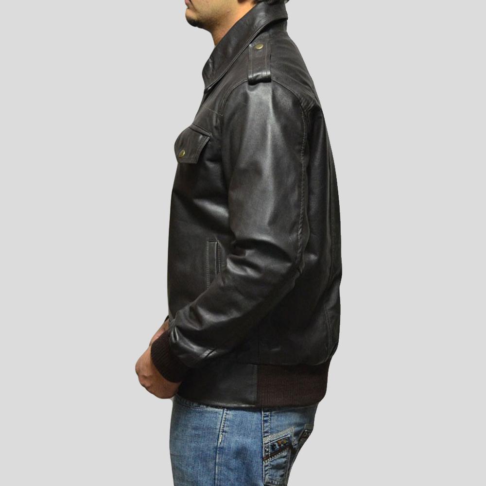 Willy Black Bomber Leather Jacket - Shearling leather
