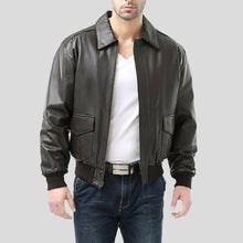 Load image into Gallery viewer, Wilt Black Bomber Leather Jacket - Shearling leather
