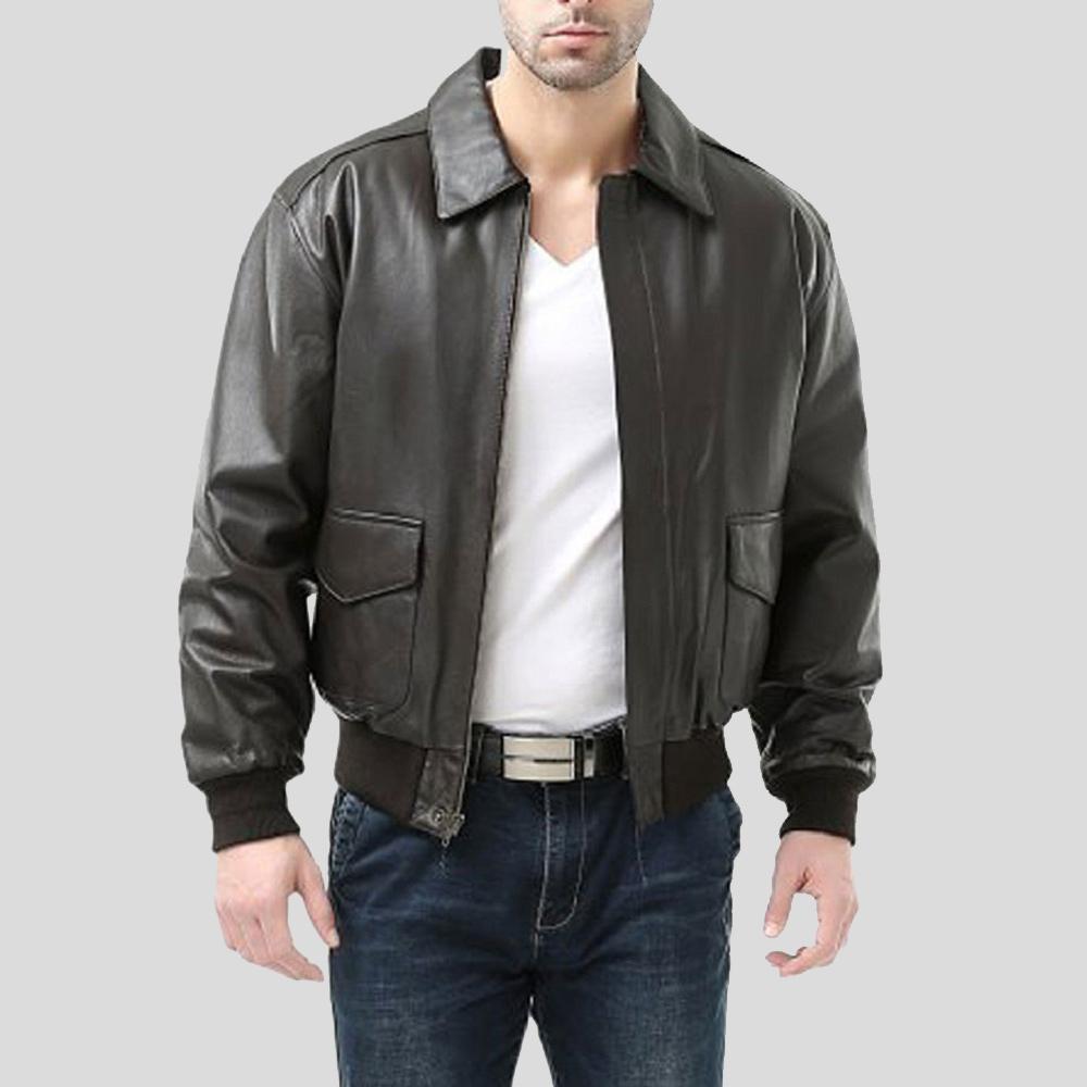 Wilt Black Bomber Leather Jacket - Shearling leather