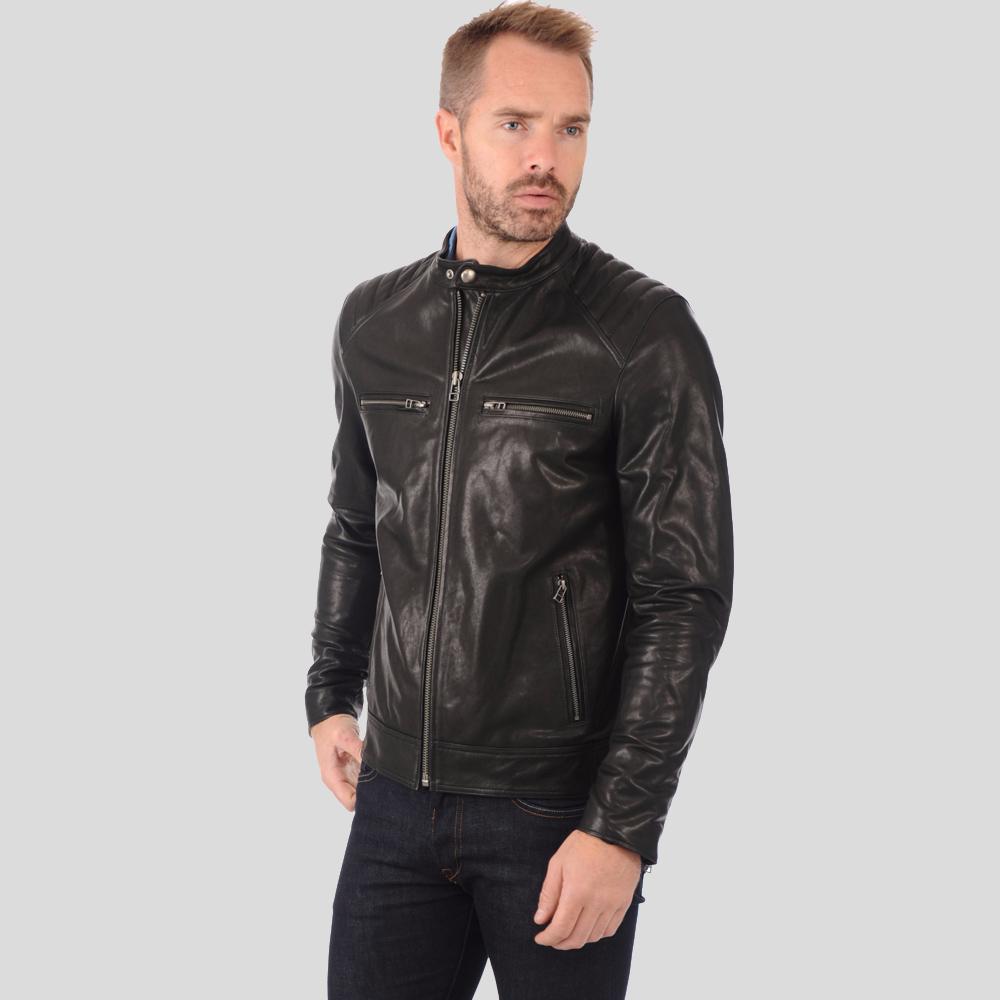 Noah Black Motorcycle Leather Jacket - Shearling leather