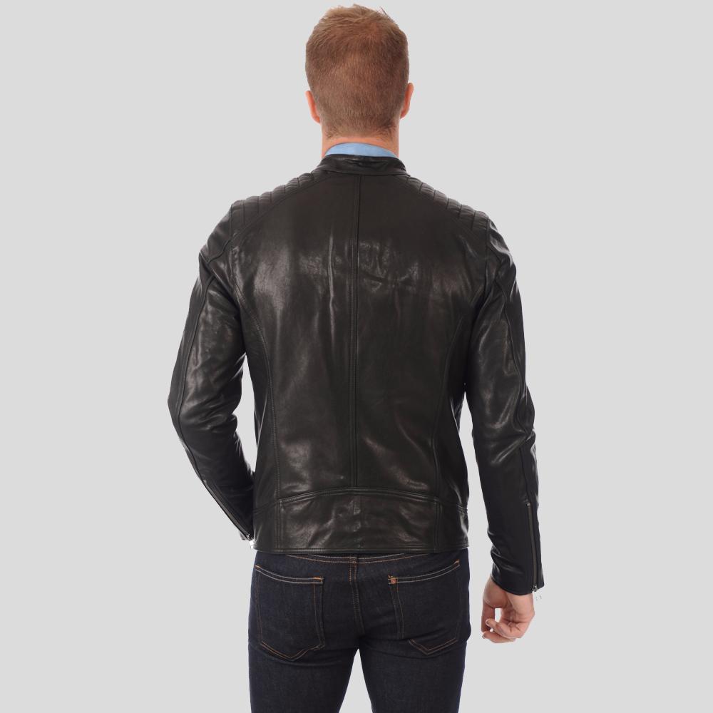 Noah Black Motorcycle Leather Jacket - Shearling leather