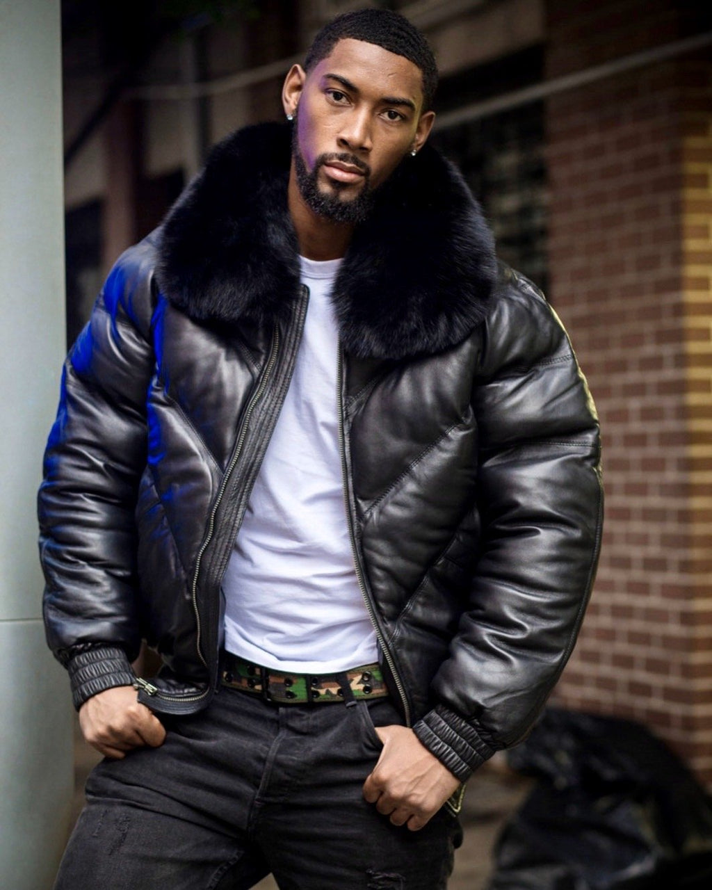 MEN V BOMBER JACKET - BLACK (BLACK FUR) - Shearling leather