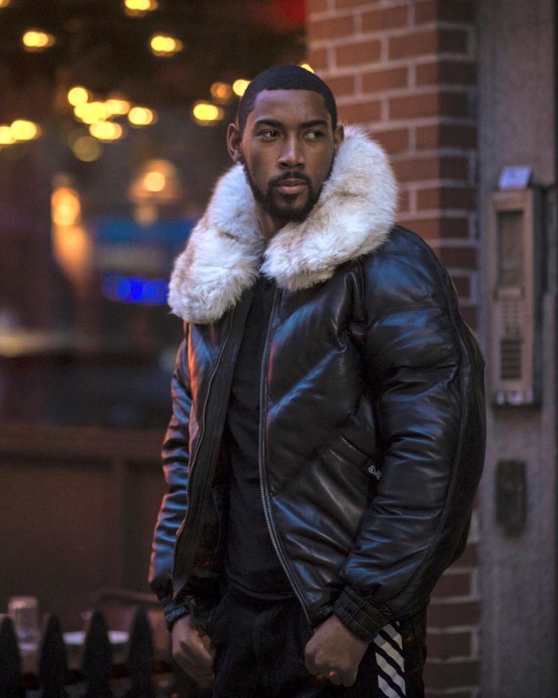MEN V BOMBER JACKET - BLACK (OFF WHITE FUR) – Shearling leather
