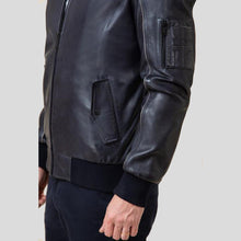 Load image into Gallery viewer, Abramo Black Bomber Lambskin Leather Jacket - Shearling leather
