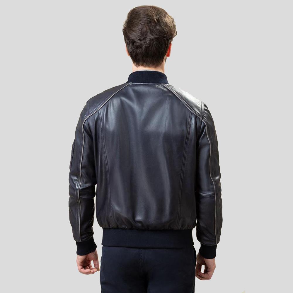 Abramo Black Bomber Lambskin Leather Jacket - Shearling leather