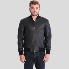 Load image into Gallery viewer, Clark Black Bomber Lambskin Leather Jacket - Shearling leather
