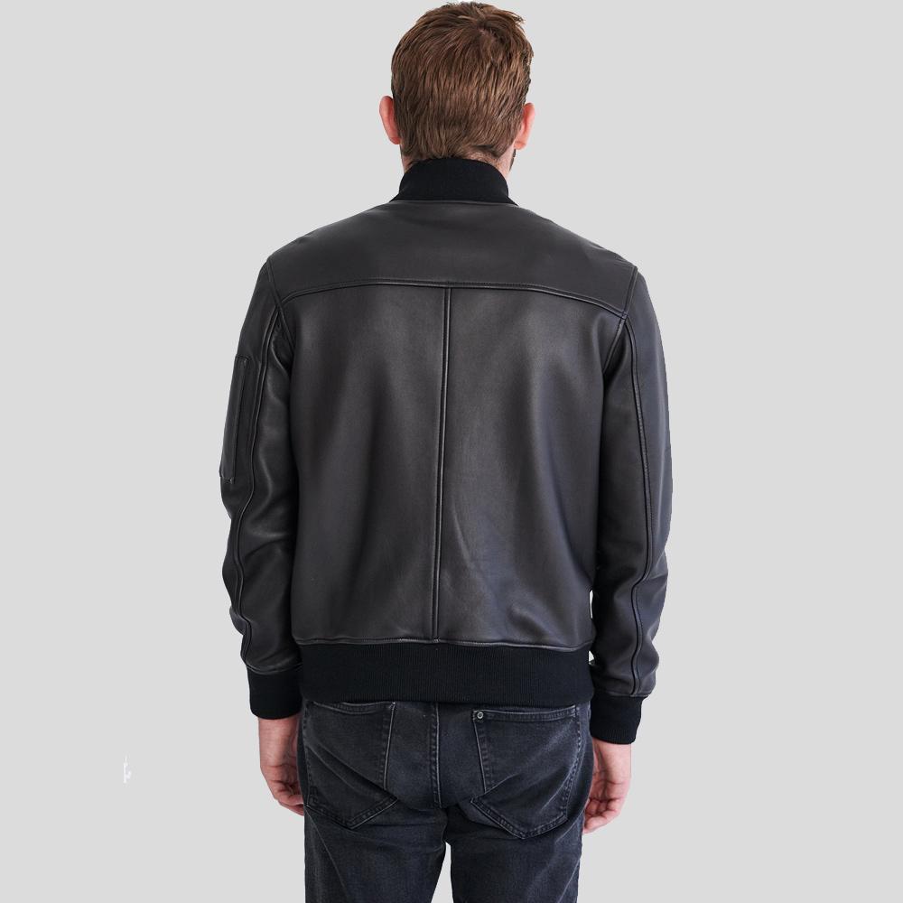 Clark Black Bomber Lambskin Leather Jacket - Shearling leather