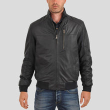 Load image into Gallery viewer, Cole Black Bomber Leather Jacket - Shearling leather
