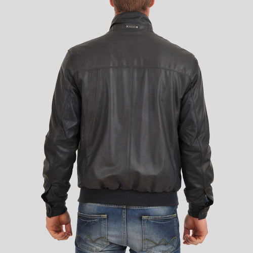 Cole Black Bomber Leather Jacket - Shearling leather