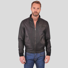 Load image into Gallery viewer, Flynn Black Bomber Leather Jacket - Shearling leather
