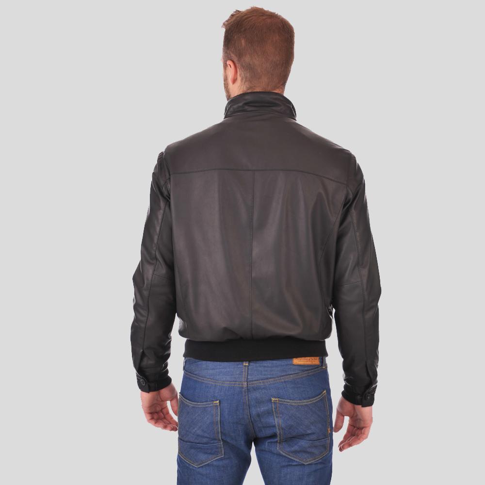 Flynn Black Bomber Leather Jacket - Shearling leather