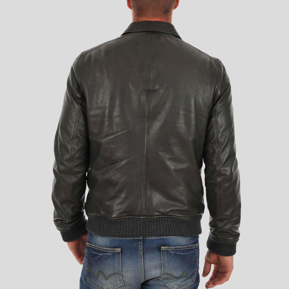 Ioan Black Bomber Leather Jacket - Shearling leather
