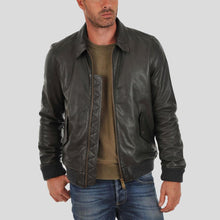 Load image into Gallery viewer, Ioan Black Bomber Leather Jacket - Shearling leather
