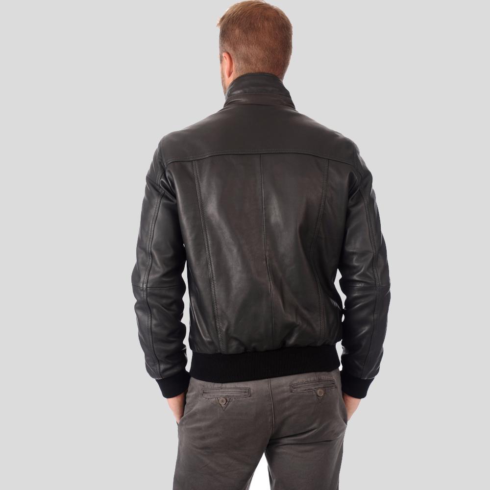 Kian Black Bomber Leather Jacket - Shearling leather