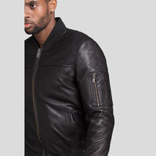 Load image into Gallery viewer, Kyros Black Bomber Genuine Leather Jacket - Shearling leather
