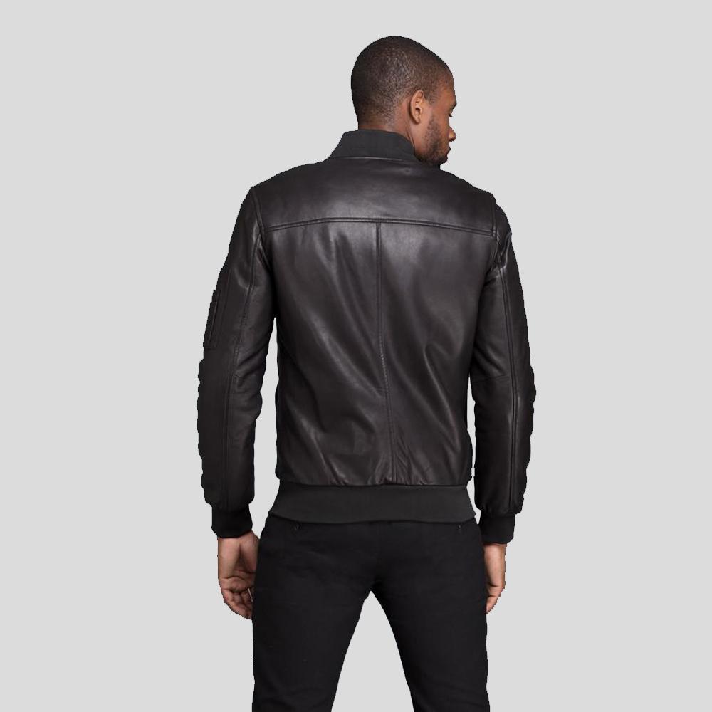 Kyros Black Bomber Genuine Leather Jacket - Shearling leather