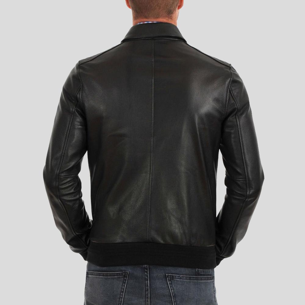 Osian Black Bomber Leather Jacket - Shearling leather