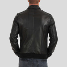 Load image into Gallery viewer, Osian Black Bomber Leather Jacket - Shearling leather

