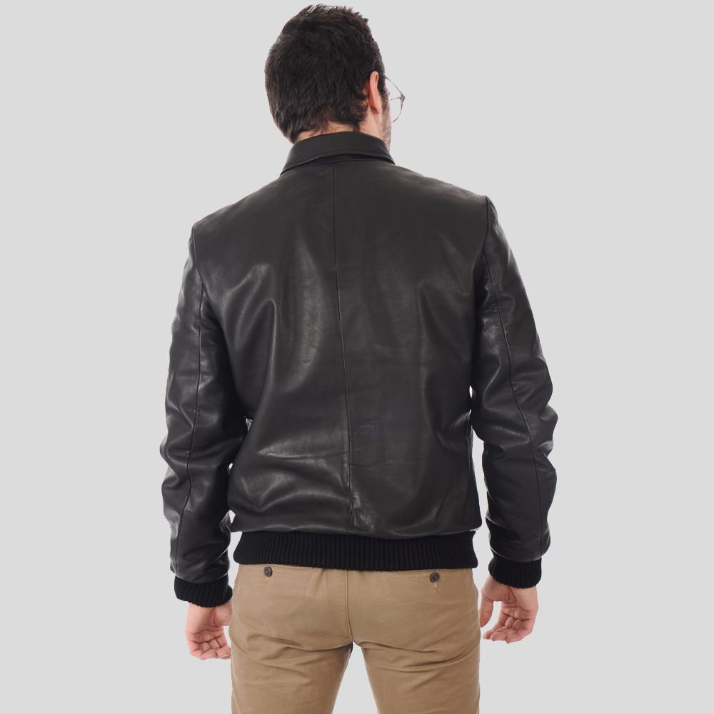 Reece Black Bomber Leather Jacket - Shearling leather
