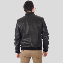 Load image into Gallery viewer, Reece Black Bomber Leather Jacket - Shearling leather
