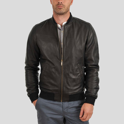 Tom Black Bomber Leather Jacket - Shearling leather