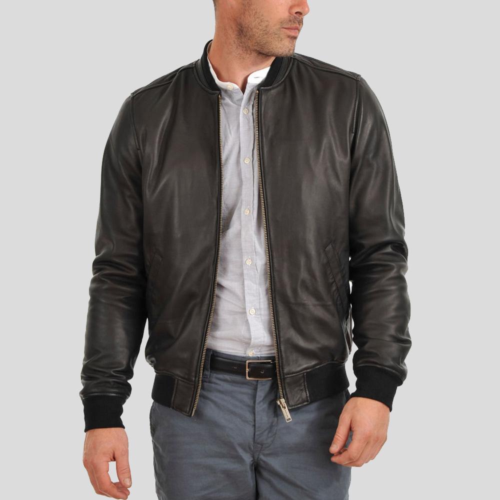 Tom Black Bomber Leather Jacket - Shearling leather