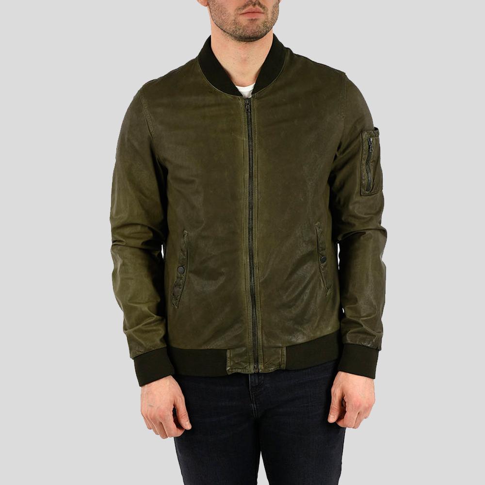 Briggs Green Suede Leather Jacket - Shearling leather