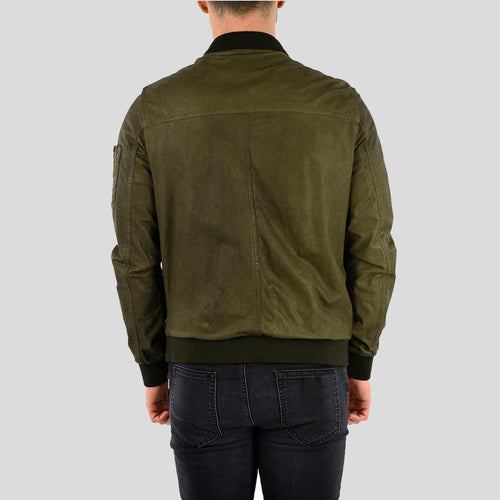 Briggs Green Suede Leather Jacket - Shearling leather