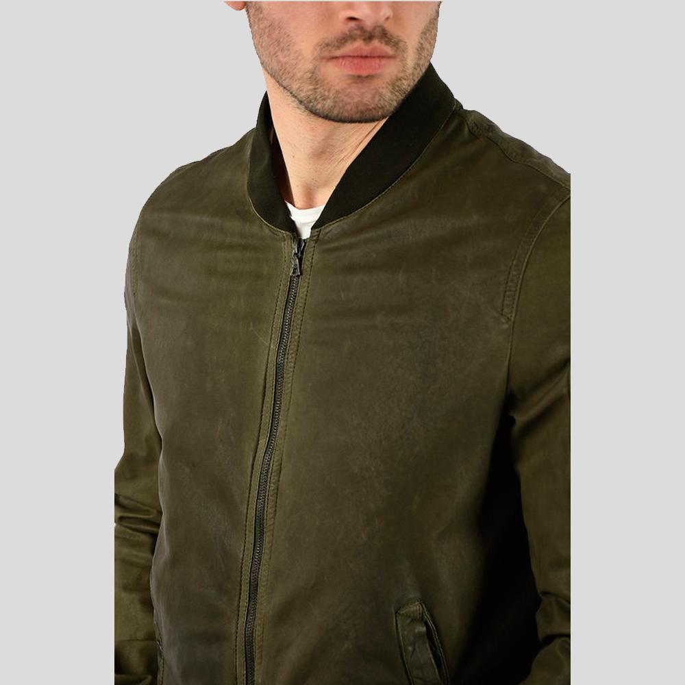 Briggs Green Suede Leather Jacket - Shearling leather