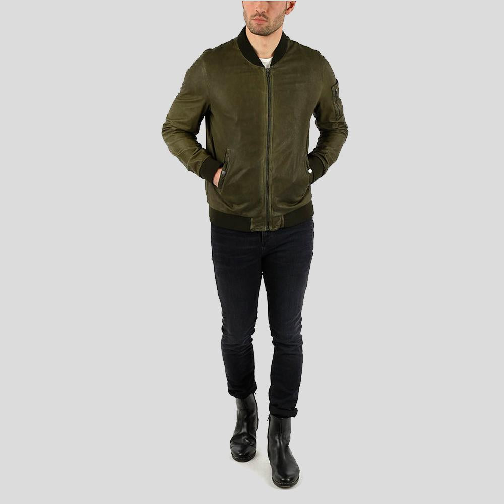 Briggs Green Suede Leather Jacket - Shearling leather