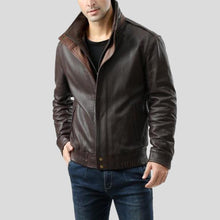 Load image into Gallery viewer, Chek Brown Bomber Leather Jacket - Shearling leather
