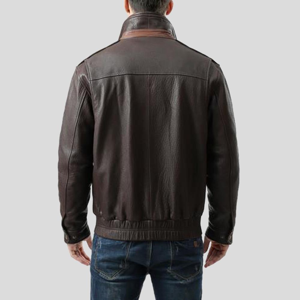 Chek Brown Bomber Leather Jacket - Shearling leather