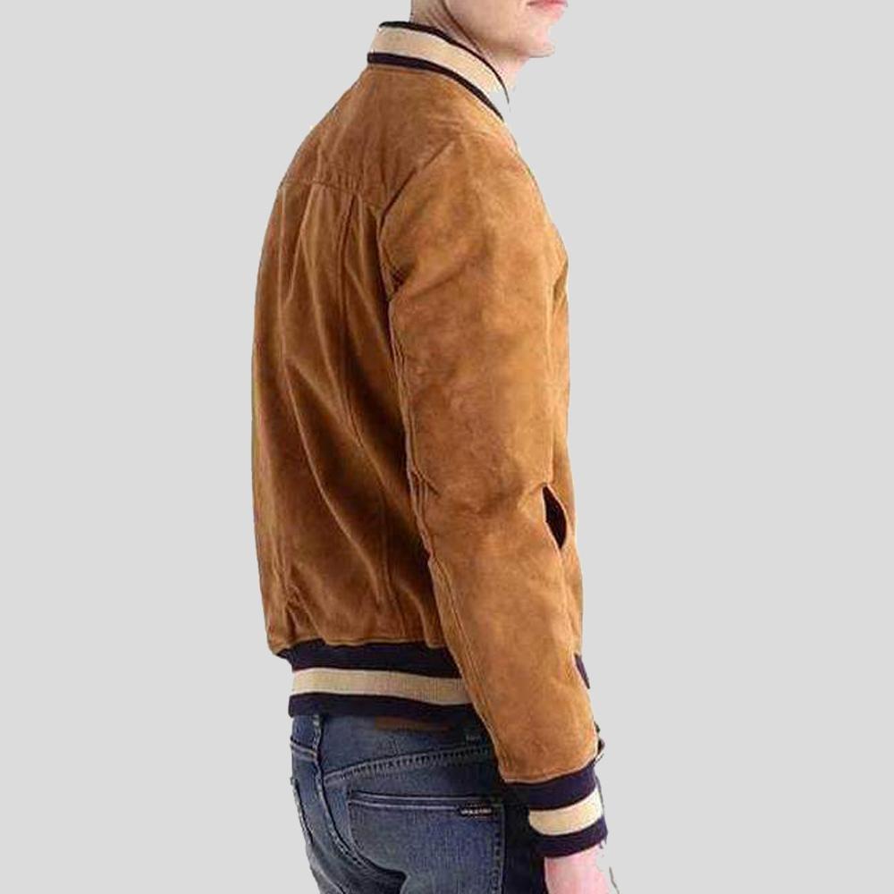 Deon Brown Suede Bomber Leather Jacket - Shearling leather
