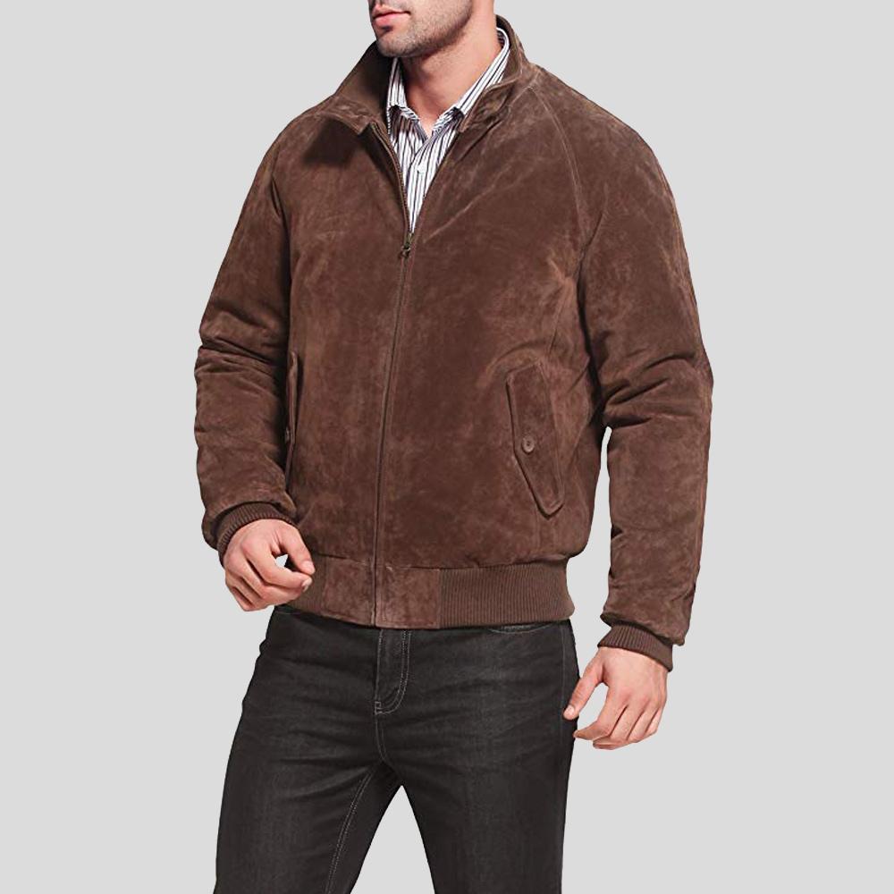 Harry Suede Brown Bomber Leather Jacket - Shearling leather